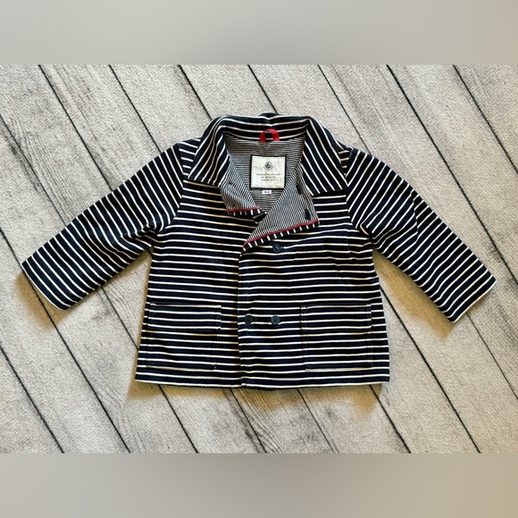 Petit Bateau Toddler Boy Jacket, Sz. 36 Months, Navy and White Striped, EUC! - Picture 3 of 4
